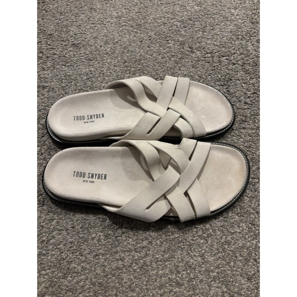 Todd Snyder Nomad Sandals Suede Leather Thin Straps Crossover Ecru Size 12 EU 45